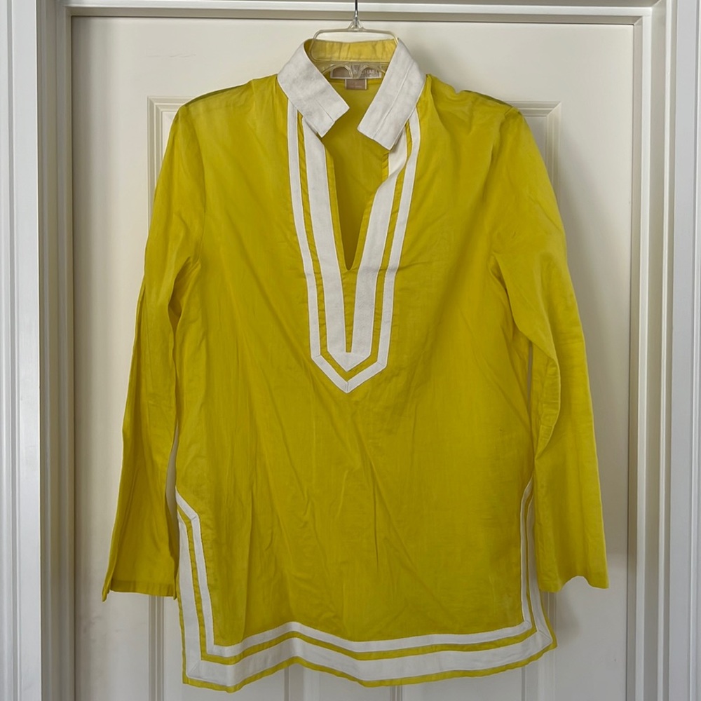 Michael Kors Yellow White Cotton Tunic Size 12